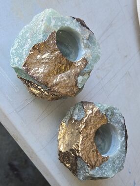 Gold-Accented Green Crystal Tealight Holders